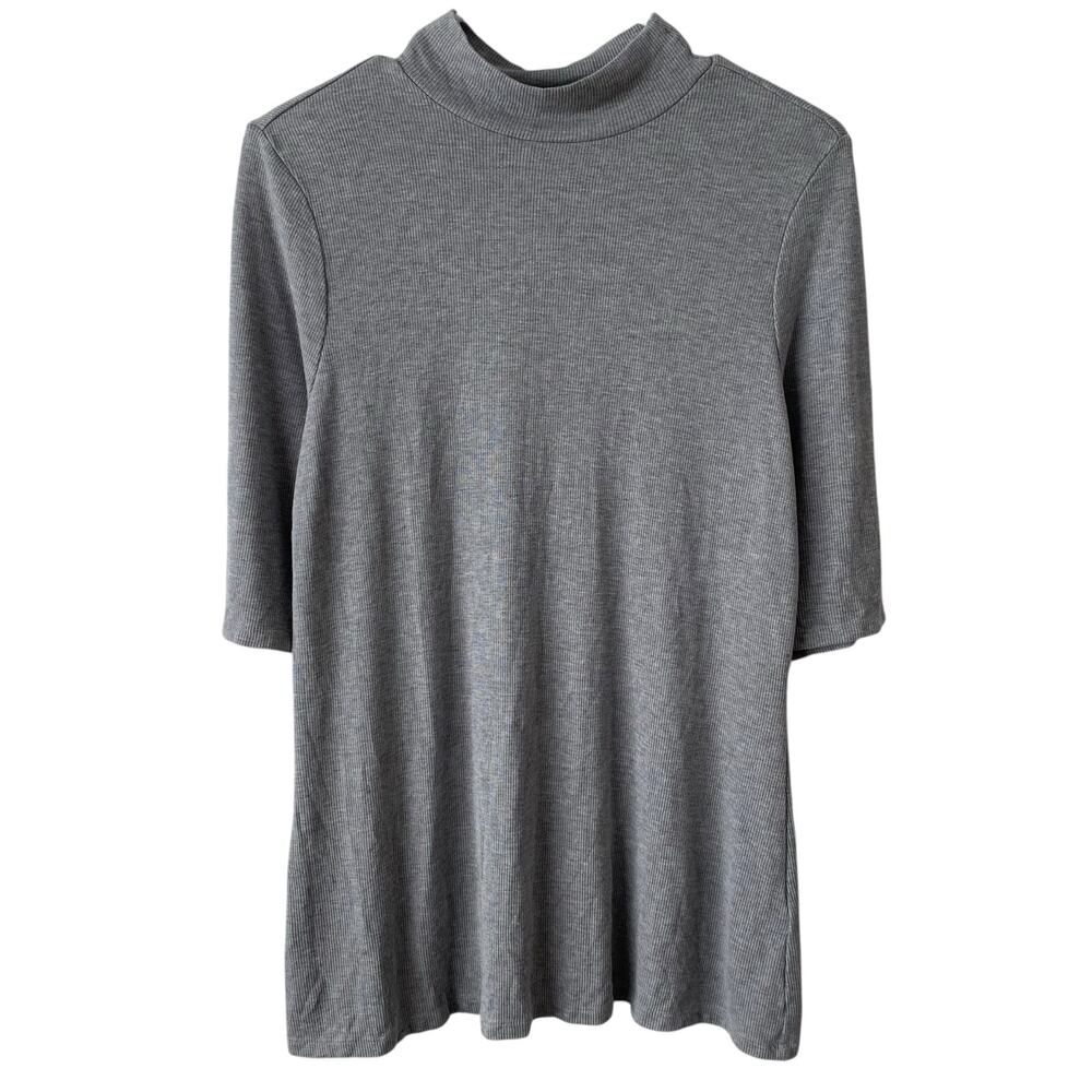 STUDIO PARK NWOT Gray Half Sleeve Mock Neck Ribbed Knit Shirt Size 1X Stretch